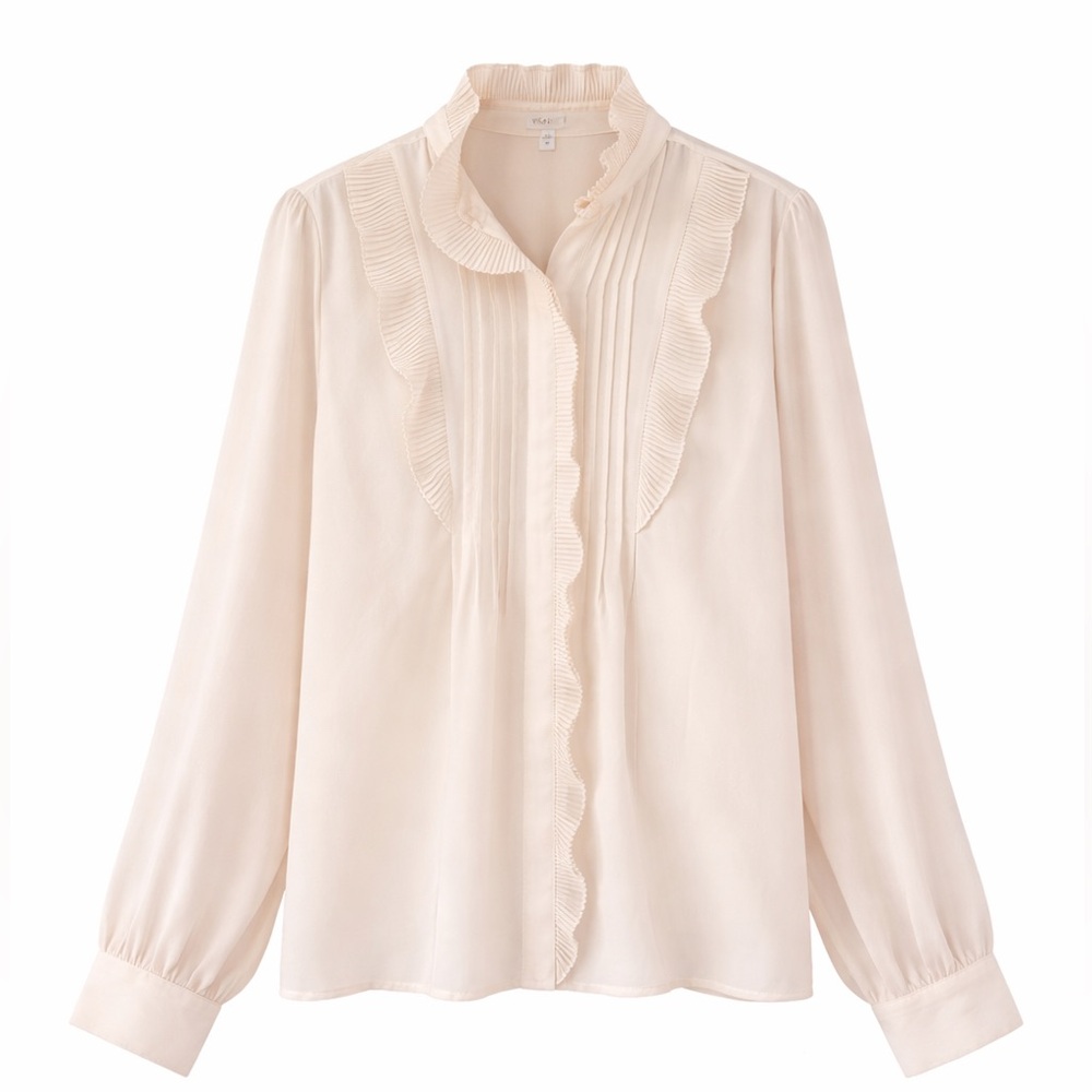 Express Vintage Cream Pleated Blouse – Classic Elegance